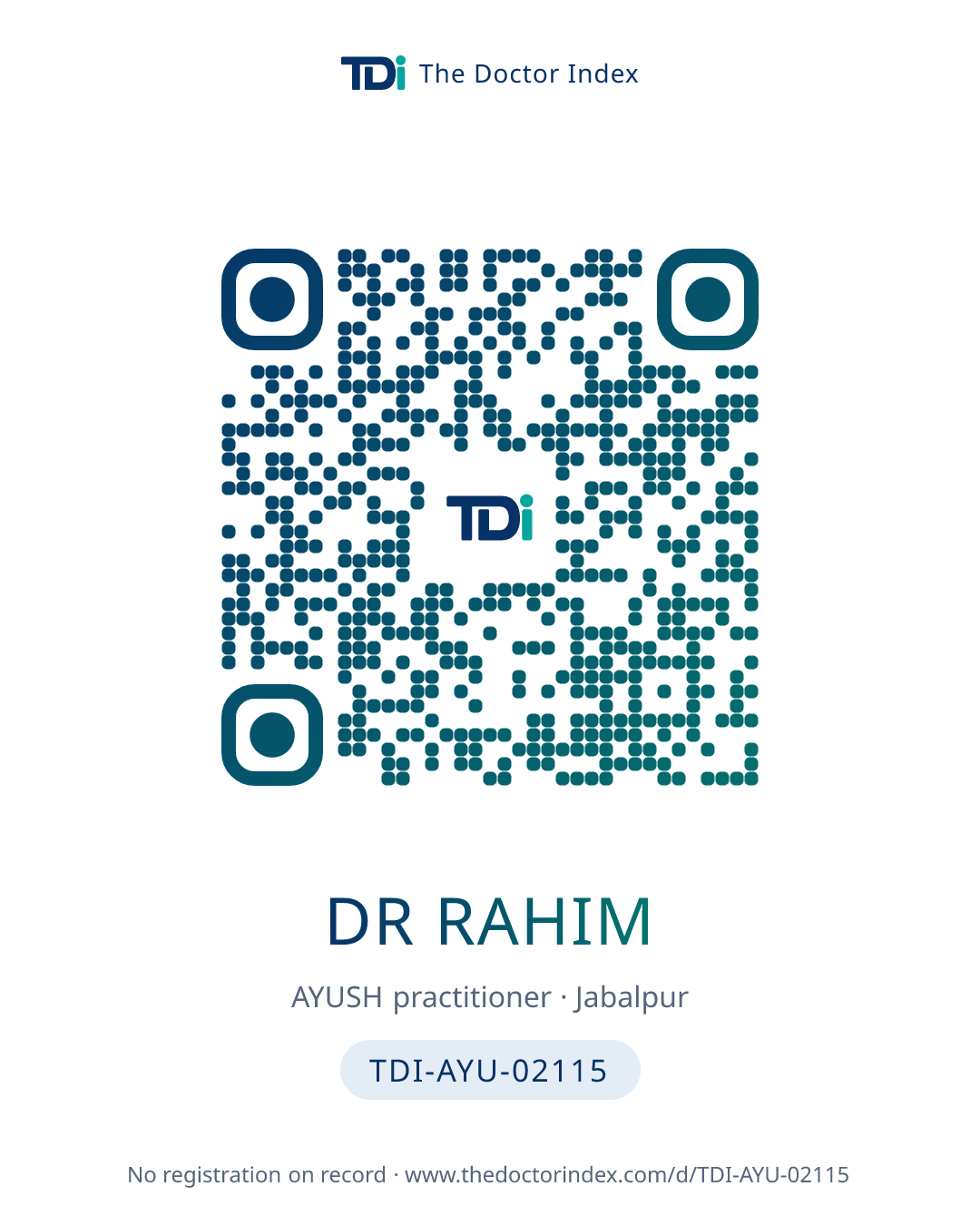 QR card for Dr Rahim, TDI-AYU-02115