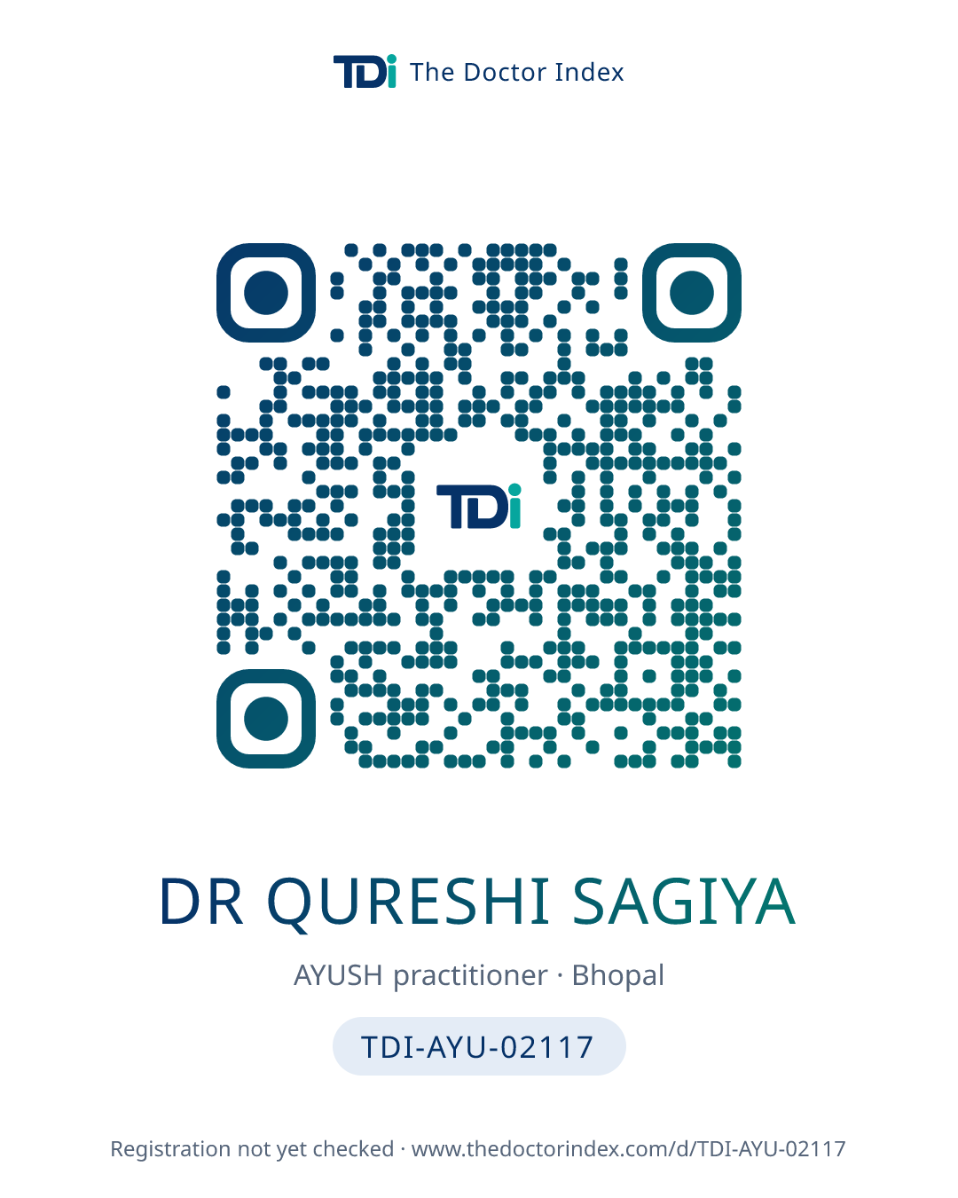 QR card for Dr Qureshi Sagiya, TDI-AYU-02117