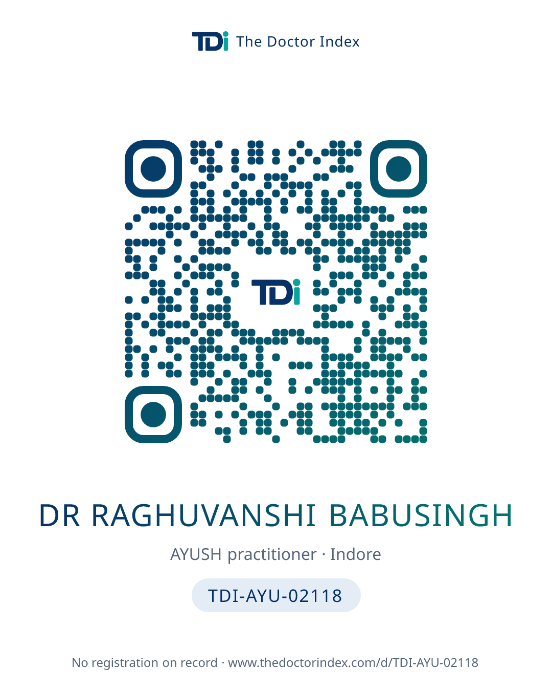 QR card for Dr Raghuvanshi Babusingh, TDI-AYU-02118