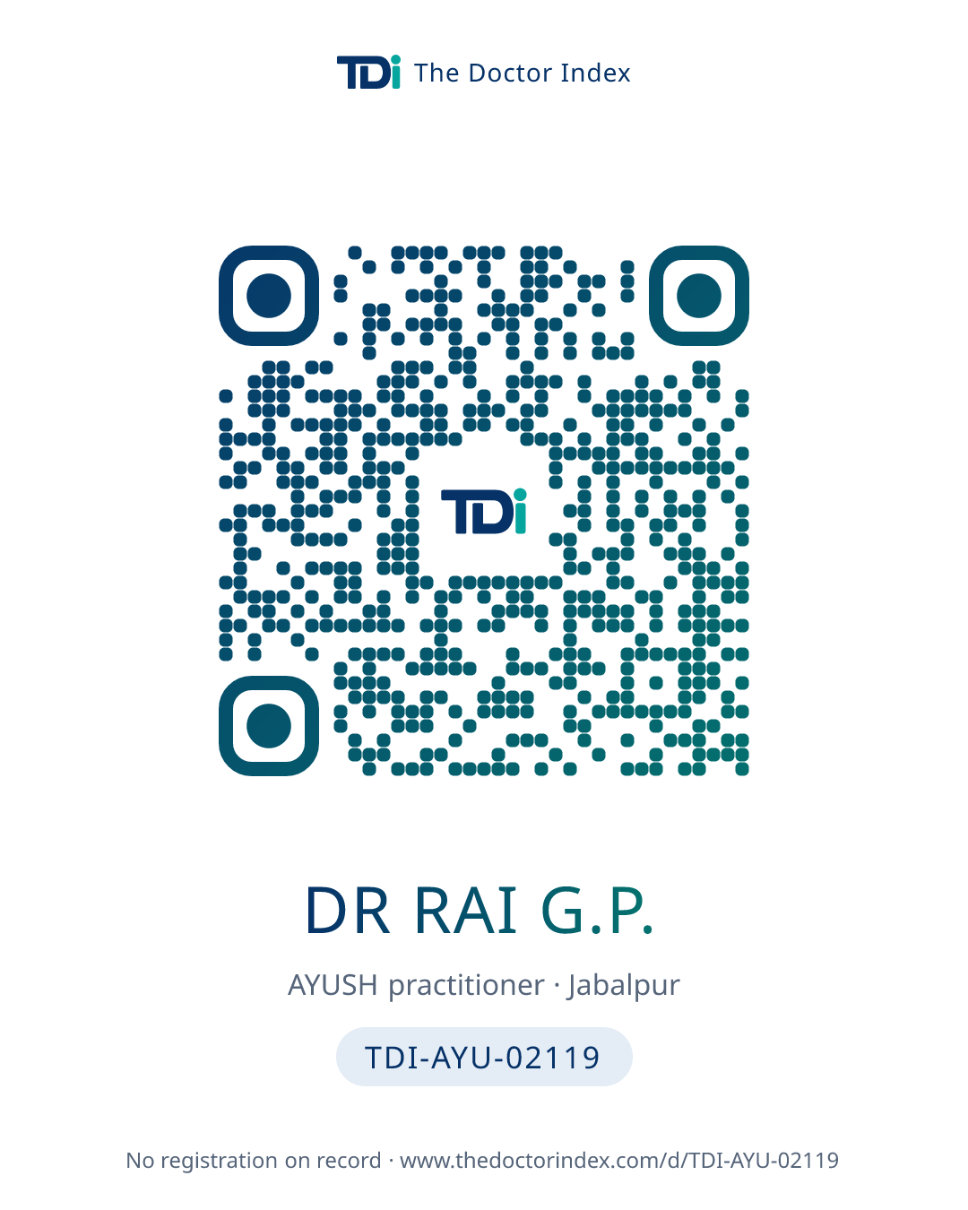 QR card for Dr Rai G.P., TDI-AYU-02119