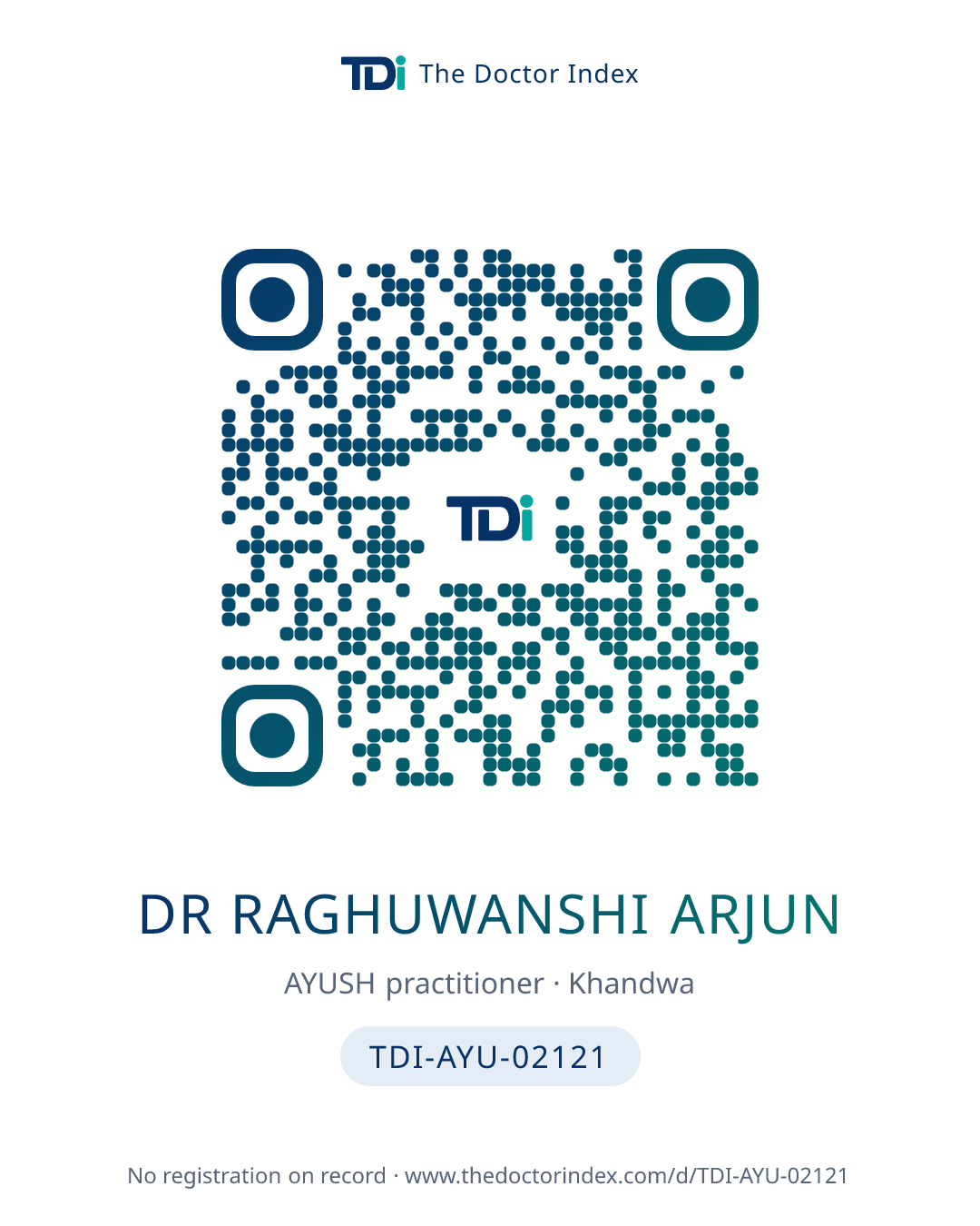 QR card for Dr Raghuwanshi Arjun, TDI-AYU-02121