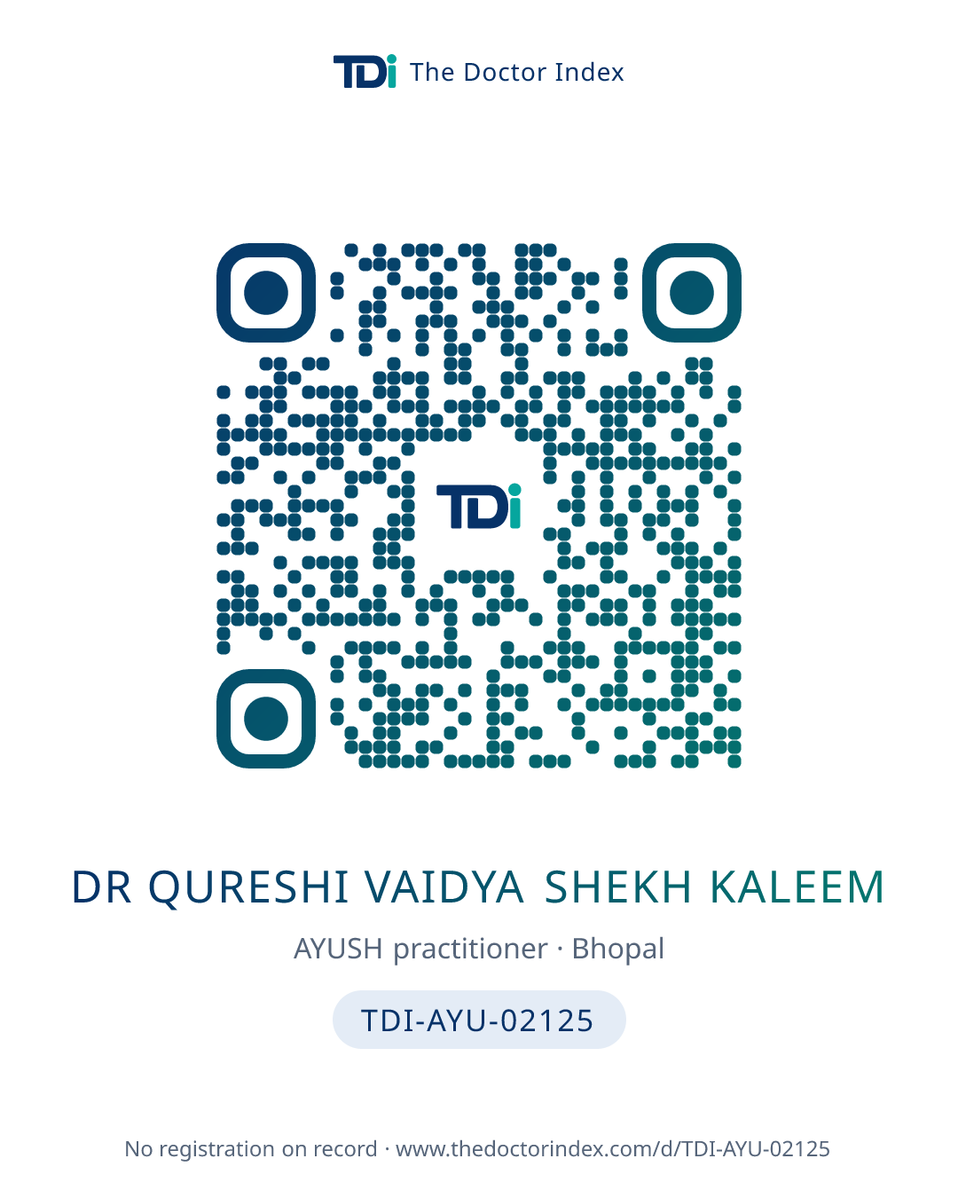 QR card for Dr Qureshi Vaidya Shekh Kaleem, TDI-AYU-02125