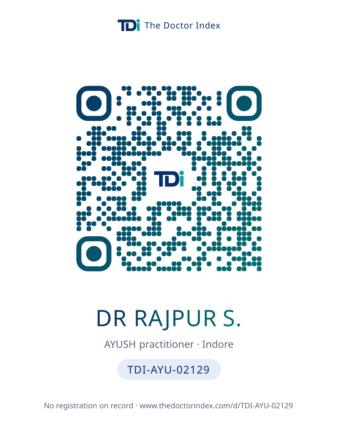 QR card for Dr Rajpur S., TDI-AYU-02129