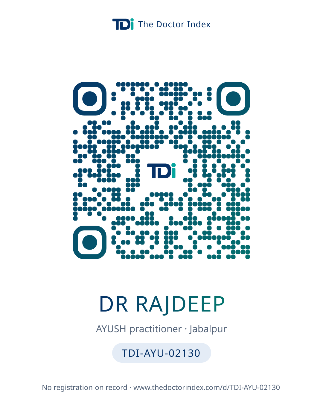 QR card for Dr Rajdeep, TDI-AYU-02130