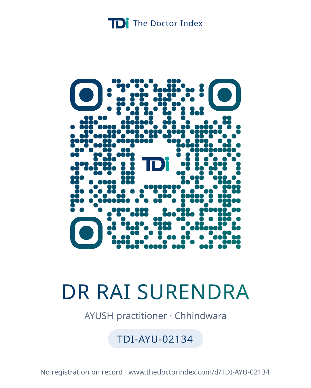 QR card for Dr Rai Surendra, TDI-AYU-02134