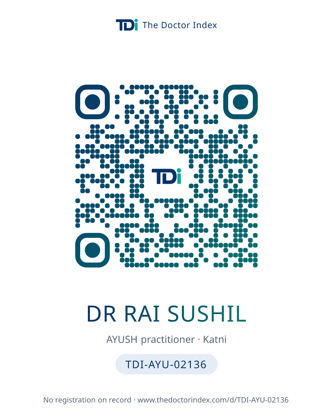 QR card for Dr Rai Sushil, TDI-AYU-02136