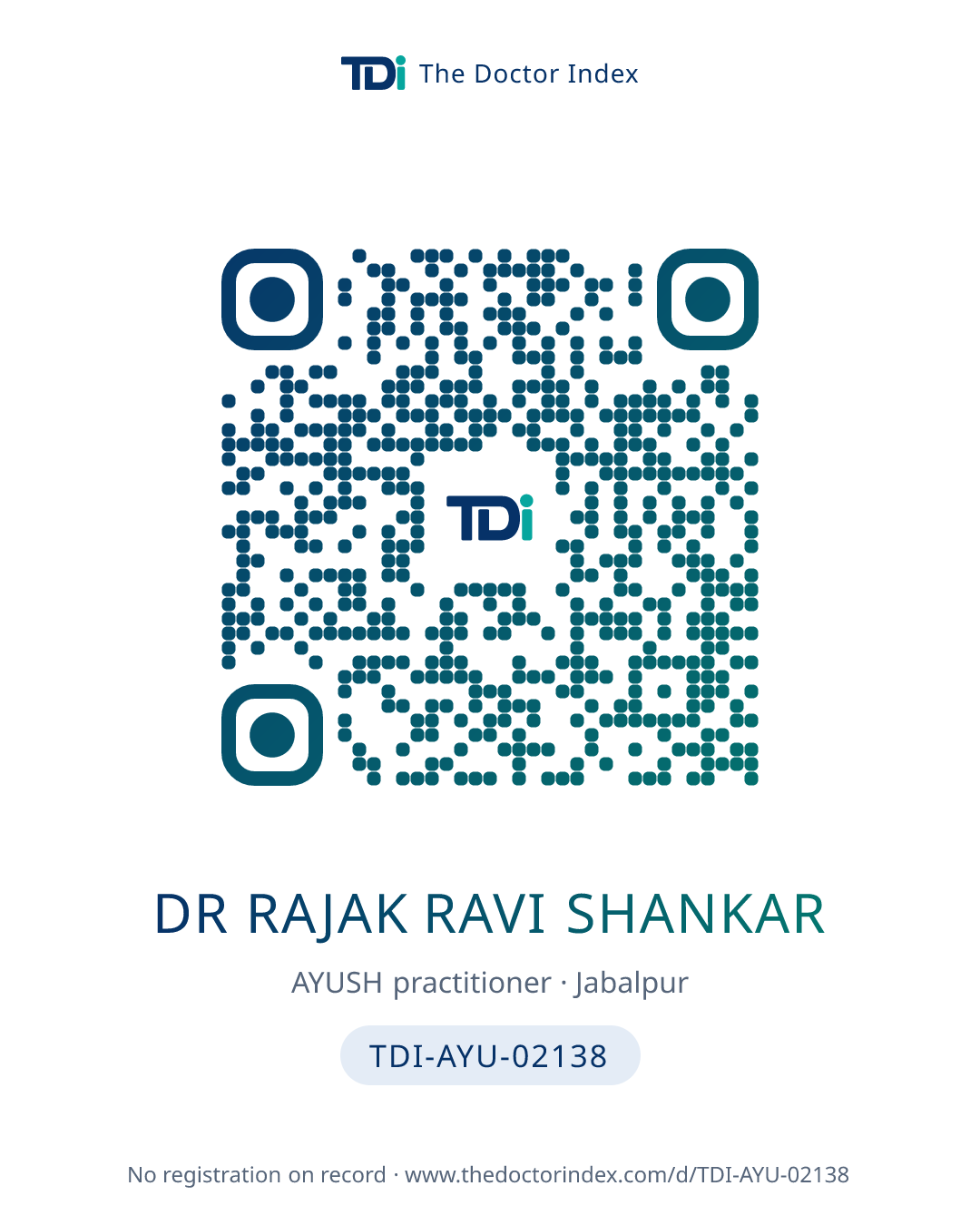 QR card for Dr Rajak Ravi Shankar, TDI-AYU-02138