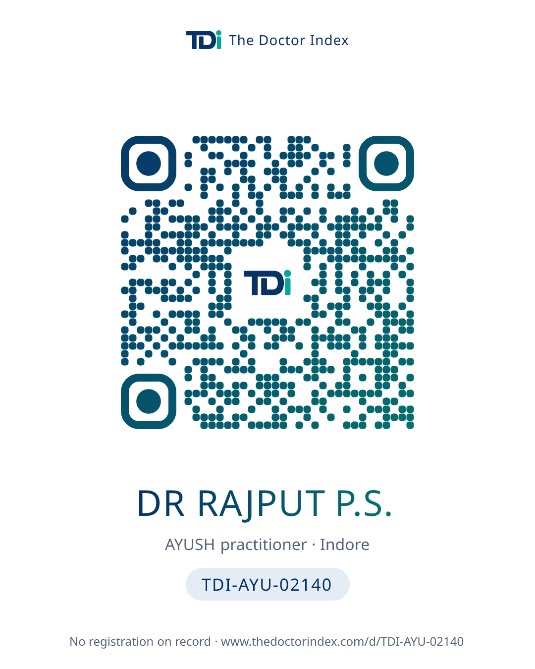 QR card for Dr Rajput P.S., TDI-AYU-02140