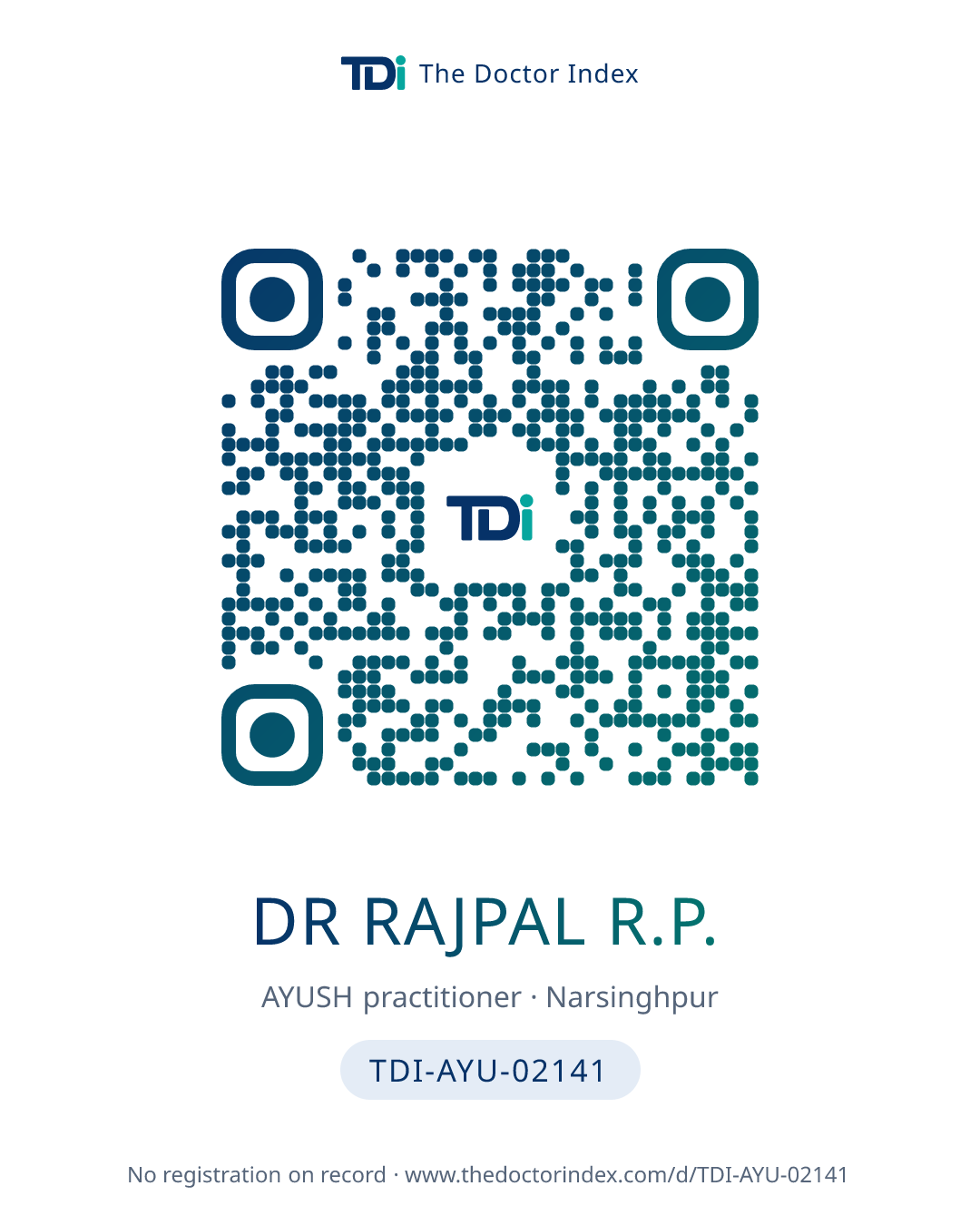 QR card for Dr Rajpal R.P., TDI-AYU-02141