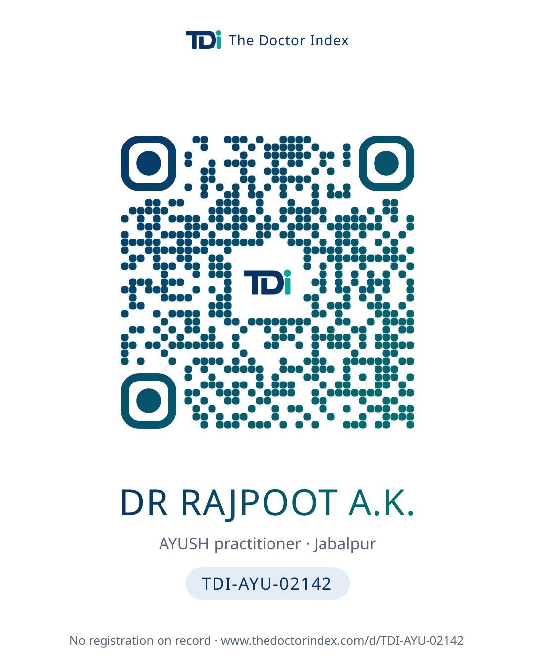 QR card for Dr Rajpoot A.K., TDI-AYU-02142
