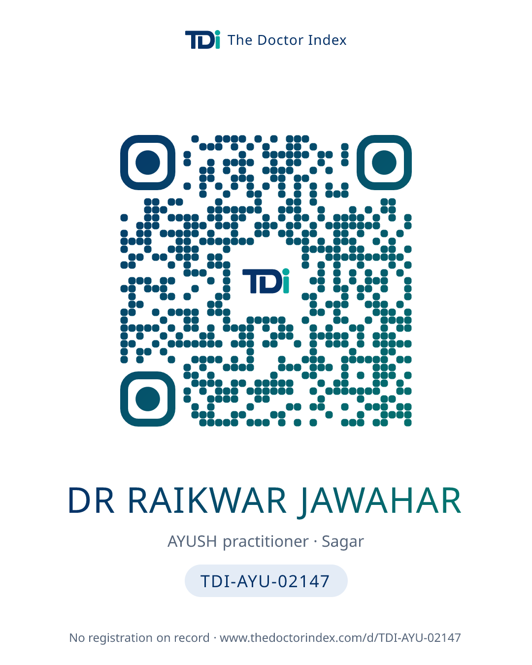 QR card for Dr Raikwar Jawahar, TDI-AYU-02147