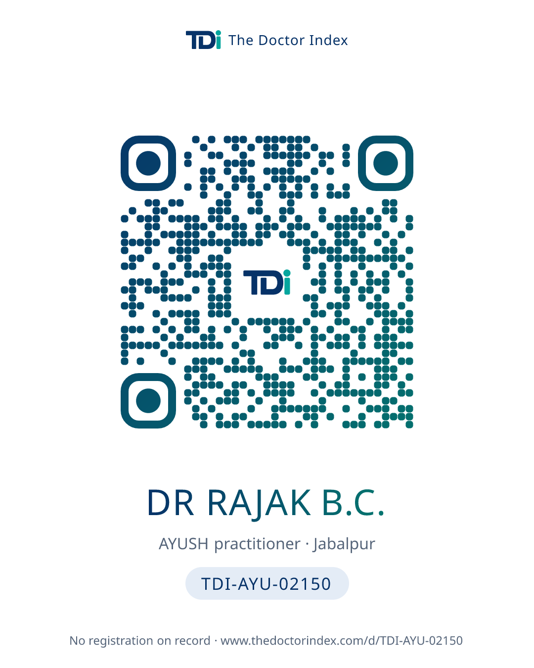 QR card for Dr Rajak B.C., TDI-AYU-02150