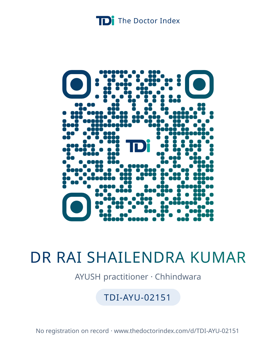 QR card for Dr Rai Shailendra Kumar, TDI-AYU-02151