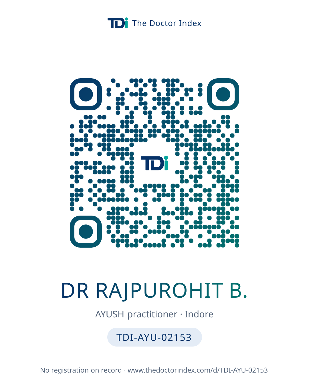 QR card for Dr Rajpurohit B., TDI-AYU-02153