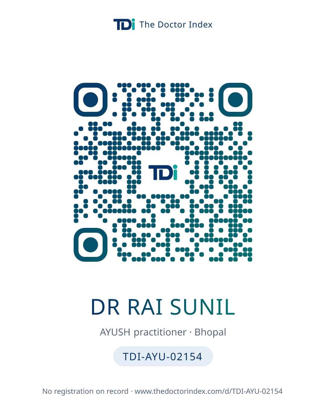 QR card for Dr Rai Sunil, TDI-AYU-02154