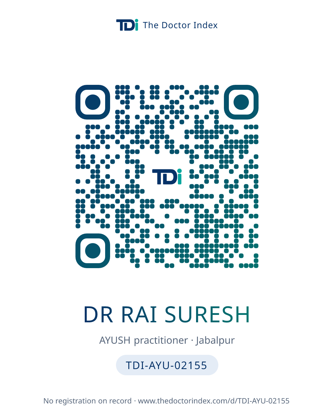 QR card for Dr Rai Suresh, TDI-AYU-02155