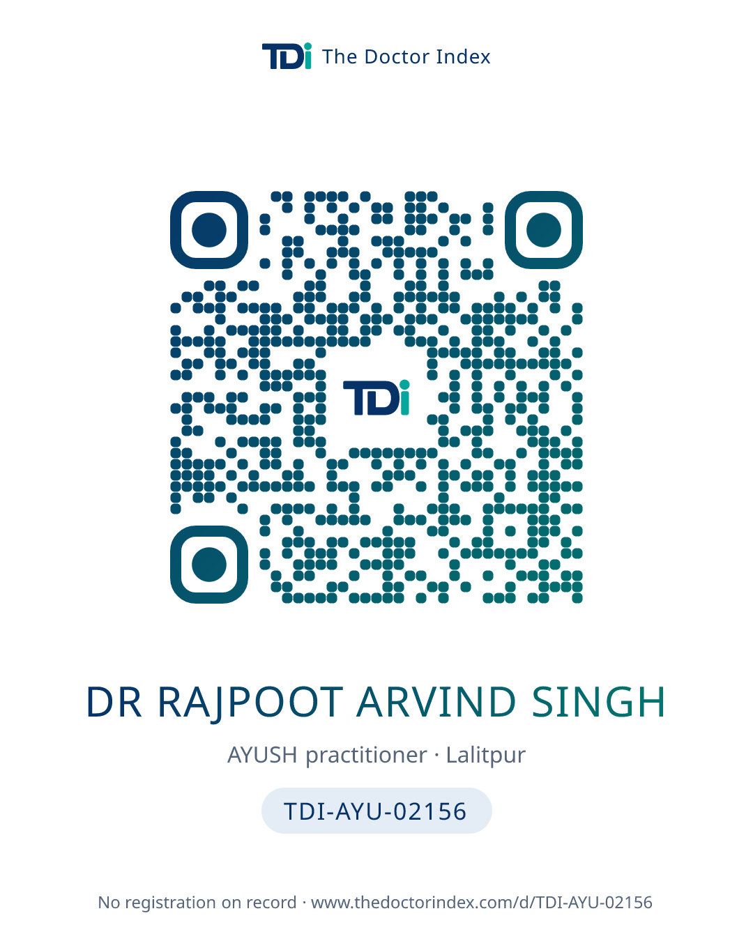 QR card for Dr Rajpoot Arvind Singh, TDI-AYU-02156