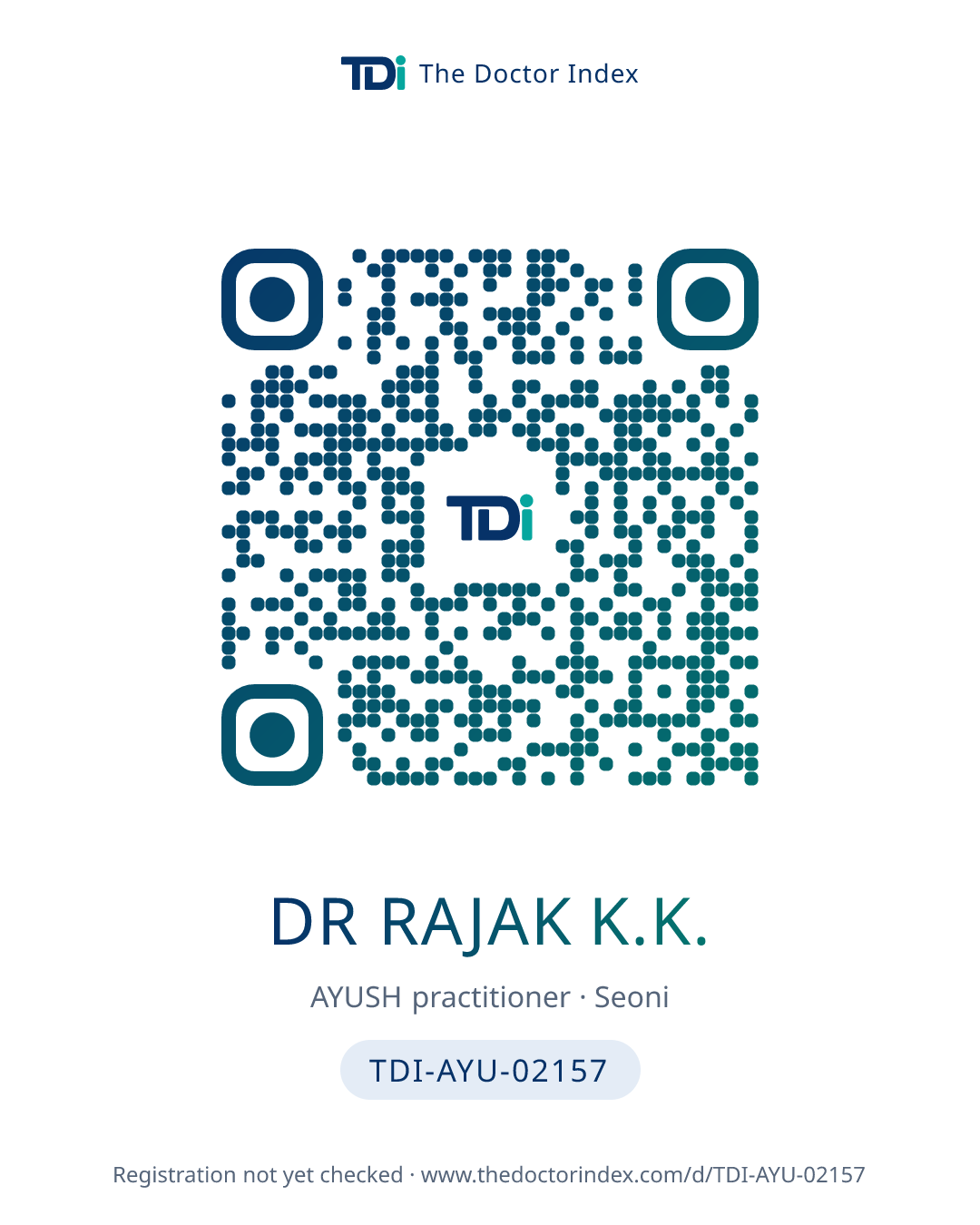 QR card for Dr Rajak K.K., TDI-AYU-02157