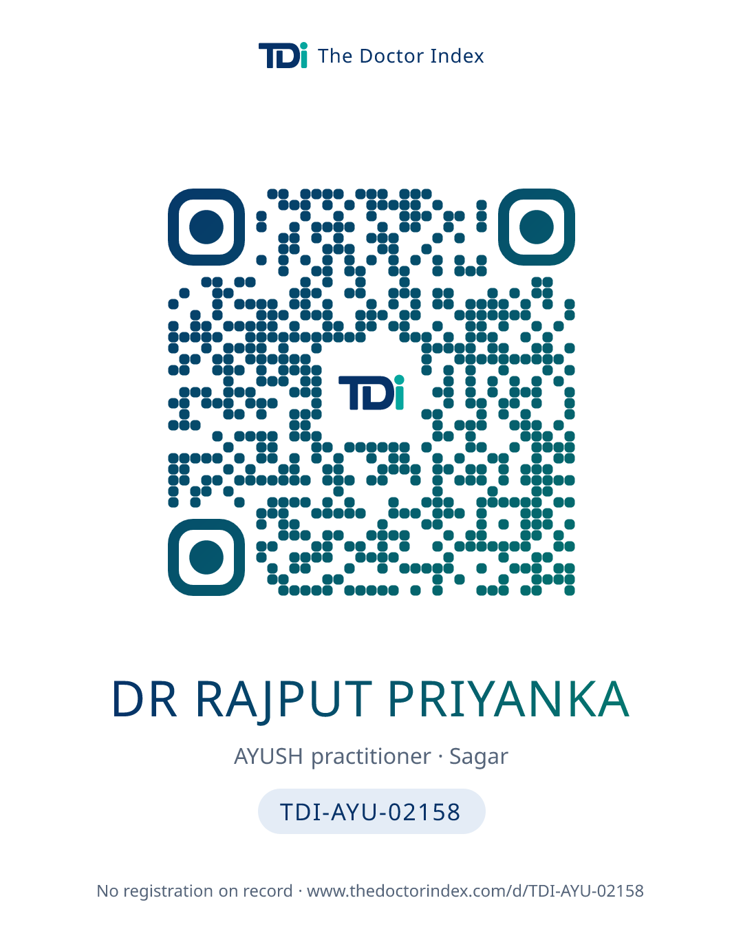 QR card for Dr Rajput Priyanka, TDI-AYU-02158