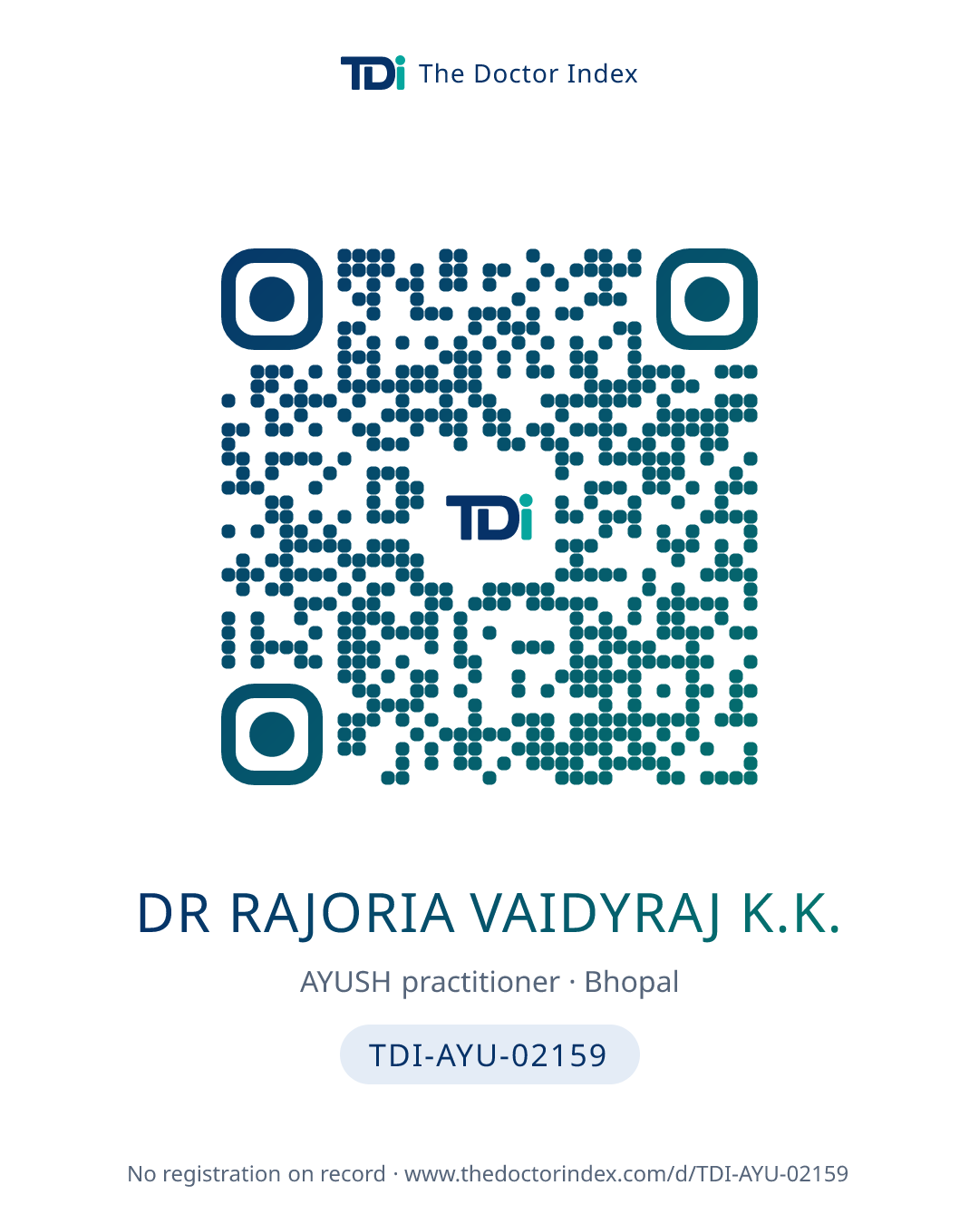 QR card for Dr Rajoria Vaidyraj K.K., TDI-AYU-02159