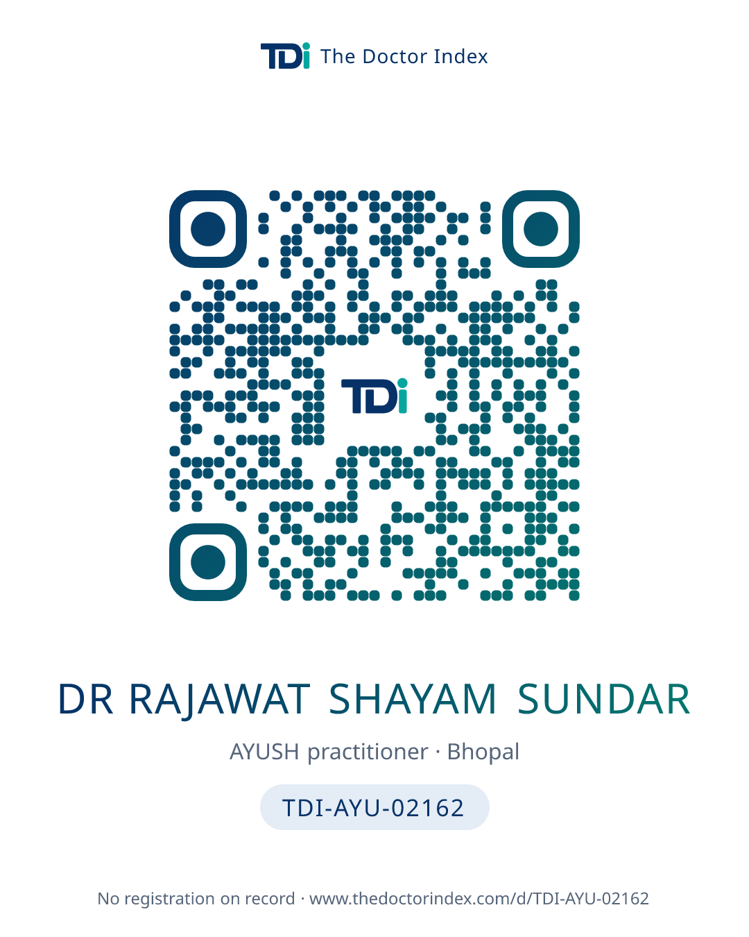 QR card for Dr Rajawat Shayam Sundar, TDI-AYU-02162