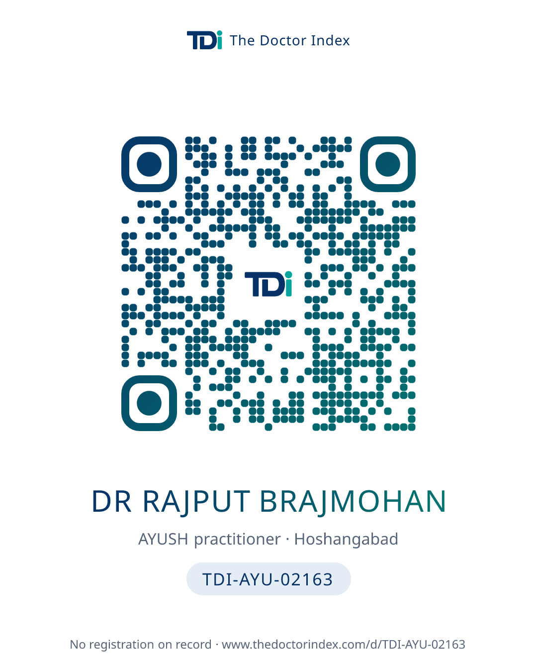 QR card for Dr Rajput Brajmohan, TDI-AYU-02163