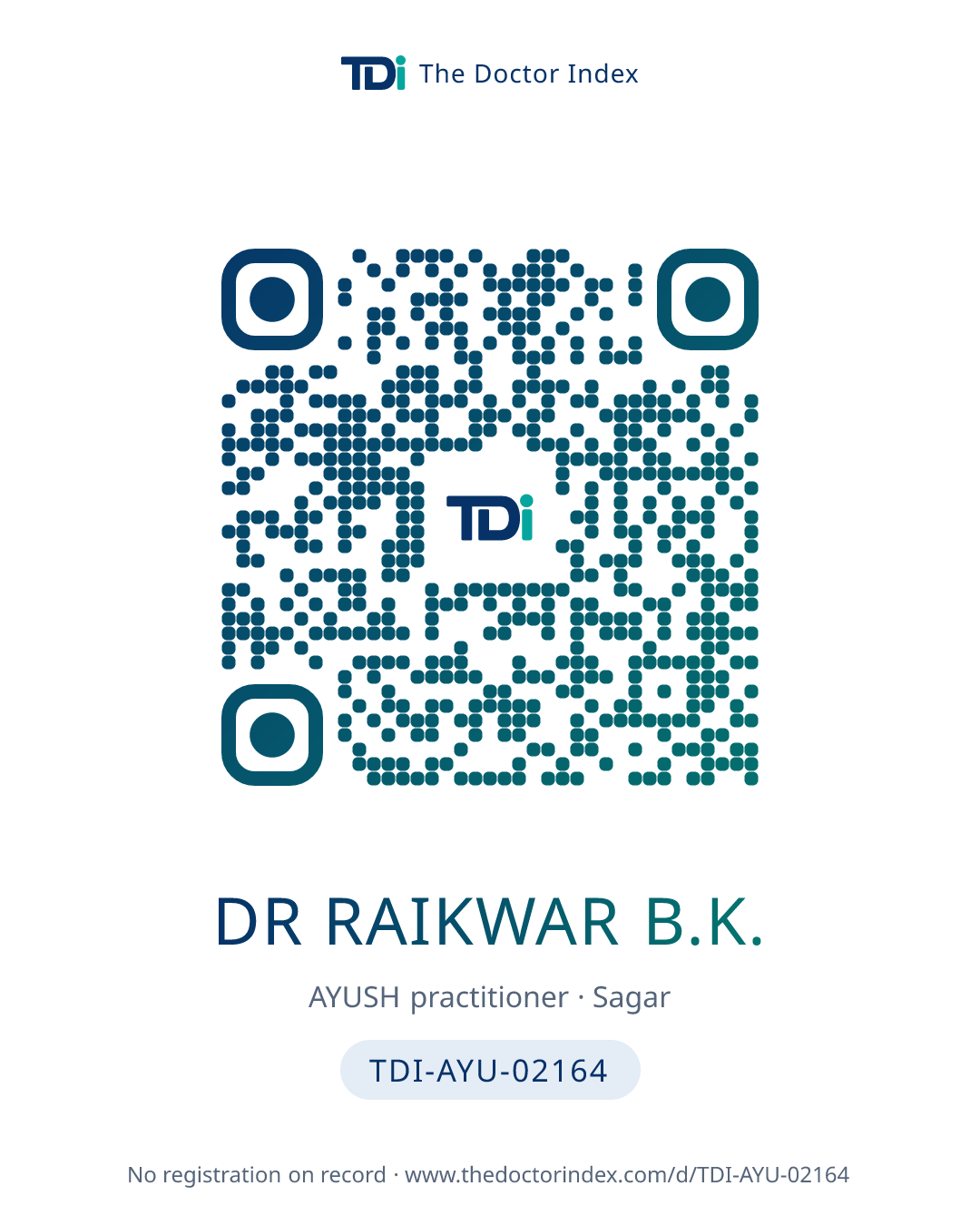 QR card for Dr Raikwar B.K., TDI-AYU-02164