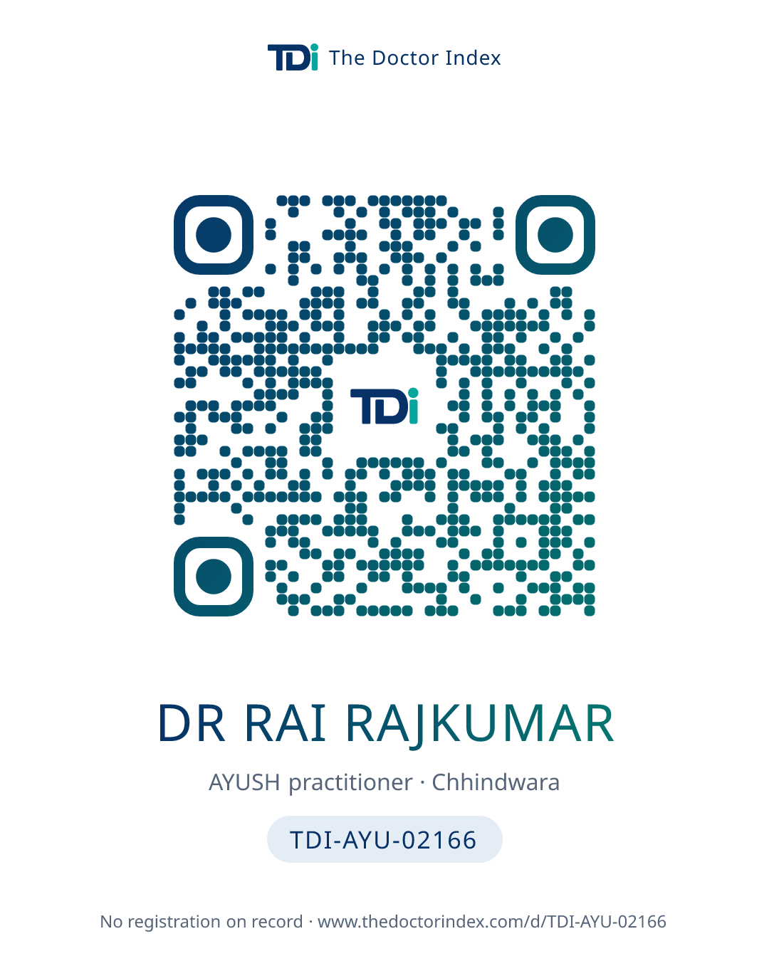 QR card for Dr Rai Rajkumar, TDI-AYU-02166