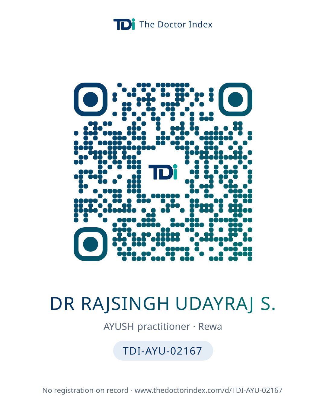 QR card for Dr Rajsingh Udayraj S., TDI-AYU-02167
