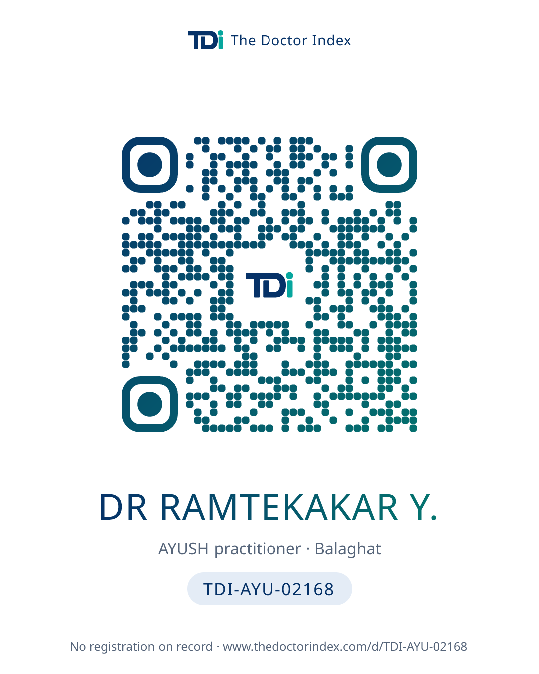 QR card for Dr Ramtekakar Y., TDI-AYU-02168