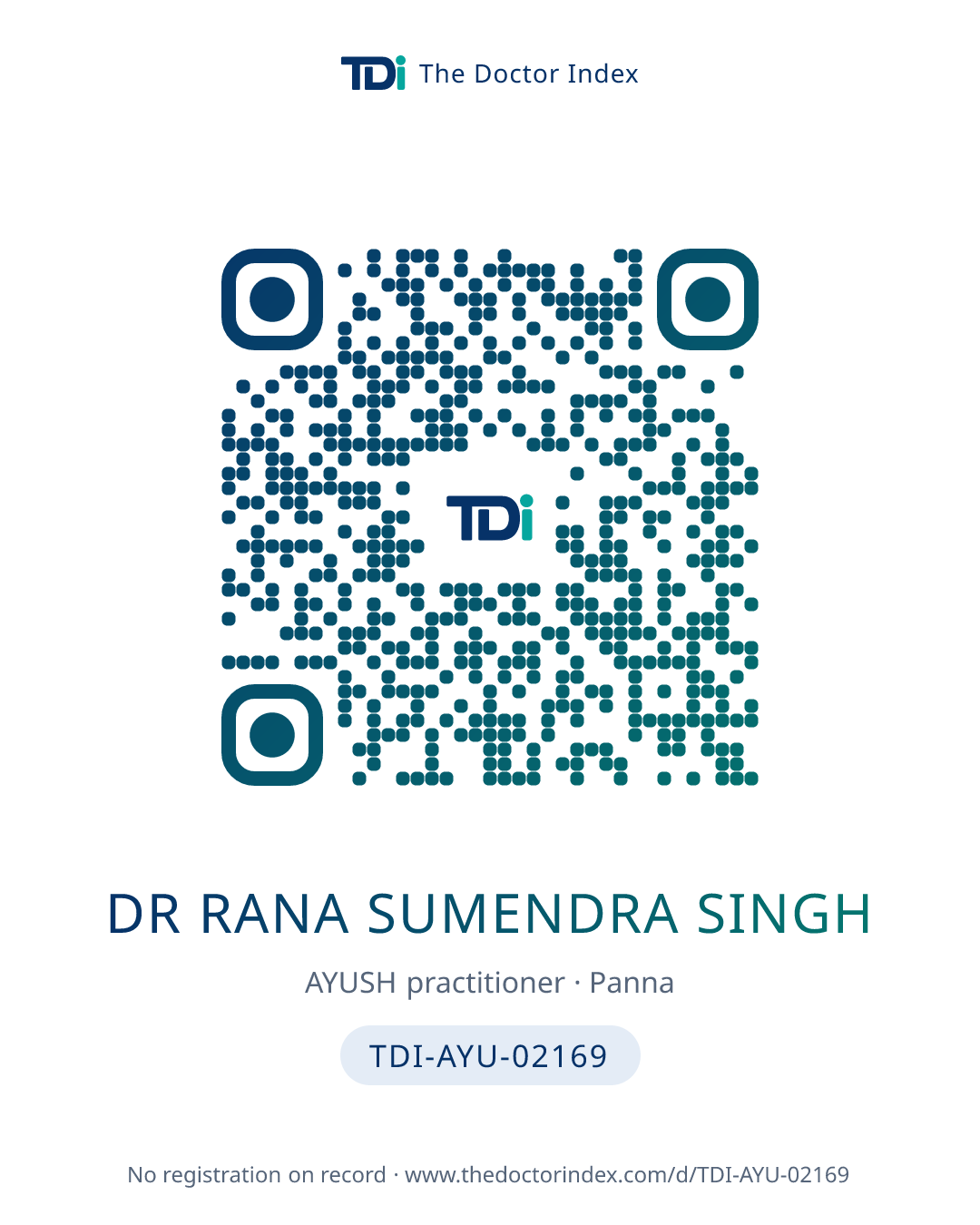 QR card for Dr Rana Sumendra Singh, TDI-AYU-02169