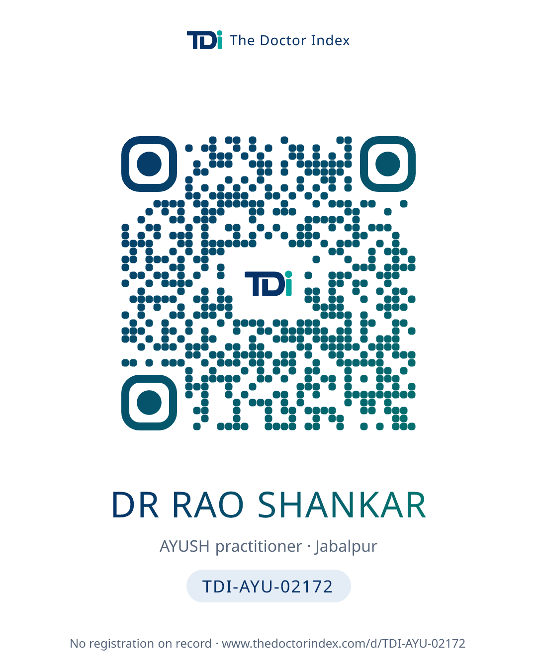 QR card for Dr Rao Shankar, TDI-AYU-02172