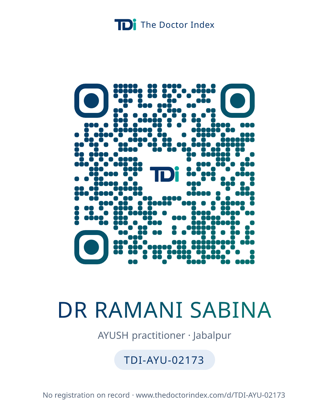 QR card for Dr Ramani Sabina, TDI-AYU-02173