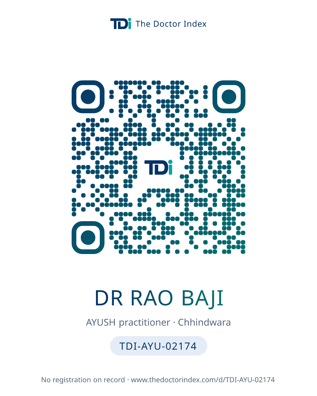 QR card for Dr Rao Baji, TDI-AYU-02174