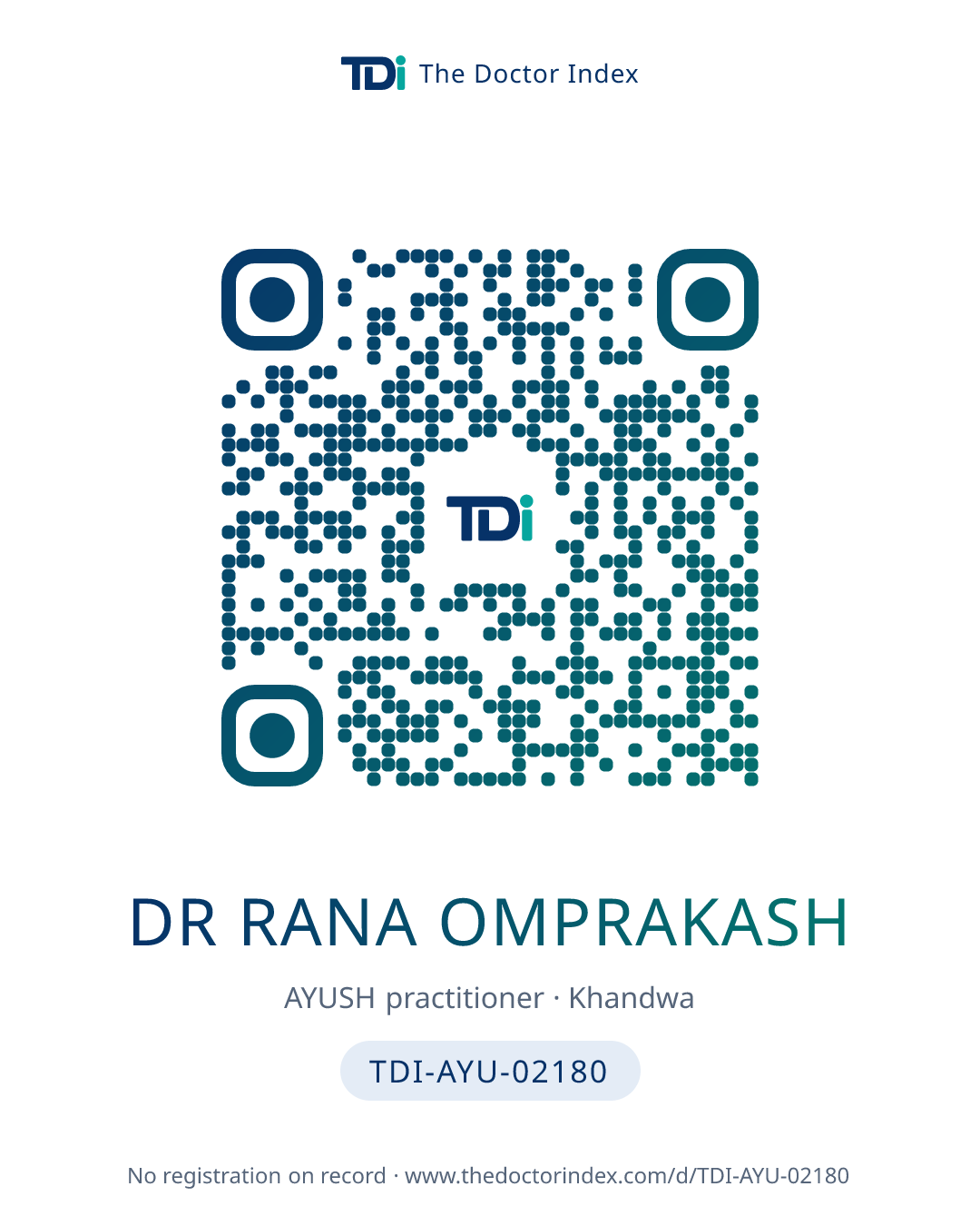 QR card for Dr Rana Omprakash, TDI-AYU-02180