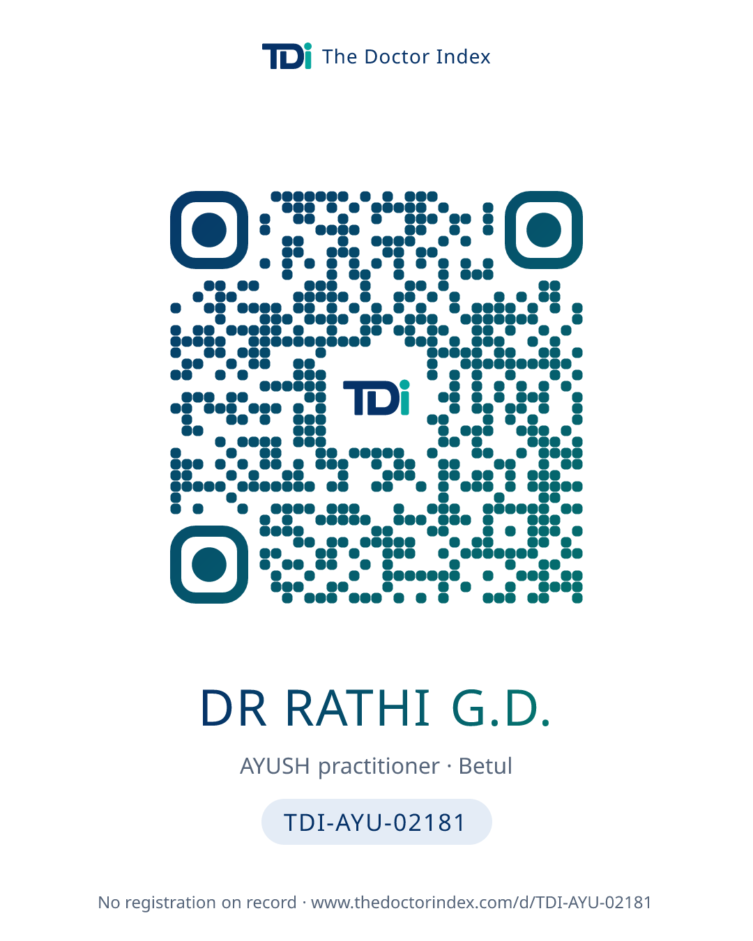 QR card for Dr Rathi G.D., TDI-AYU-02181