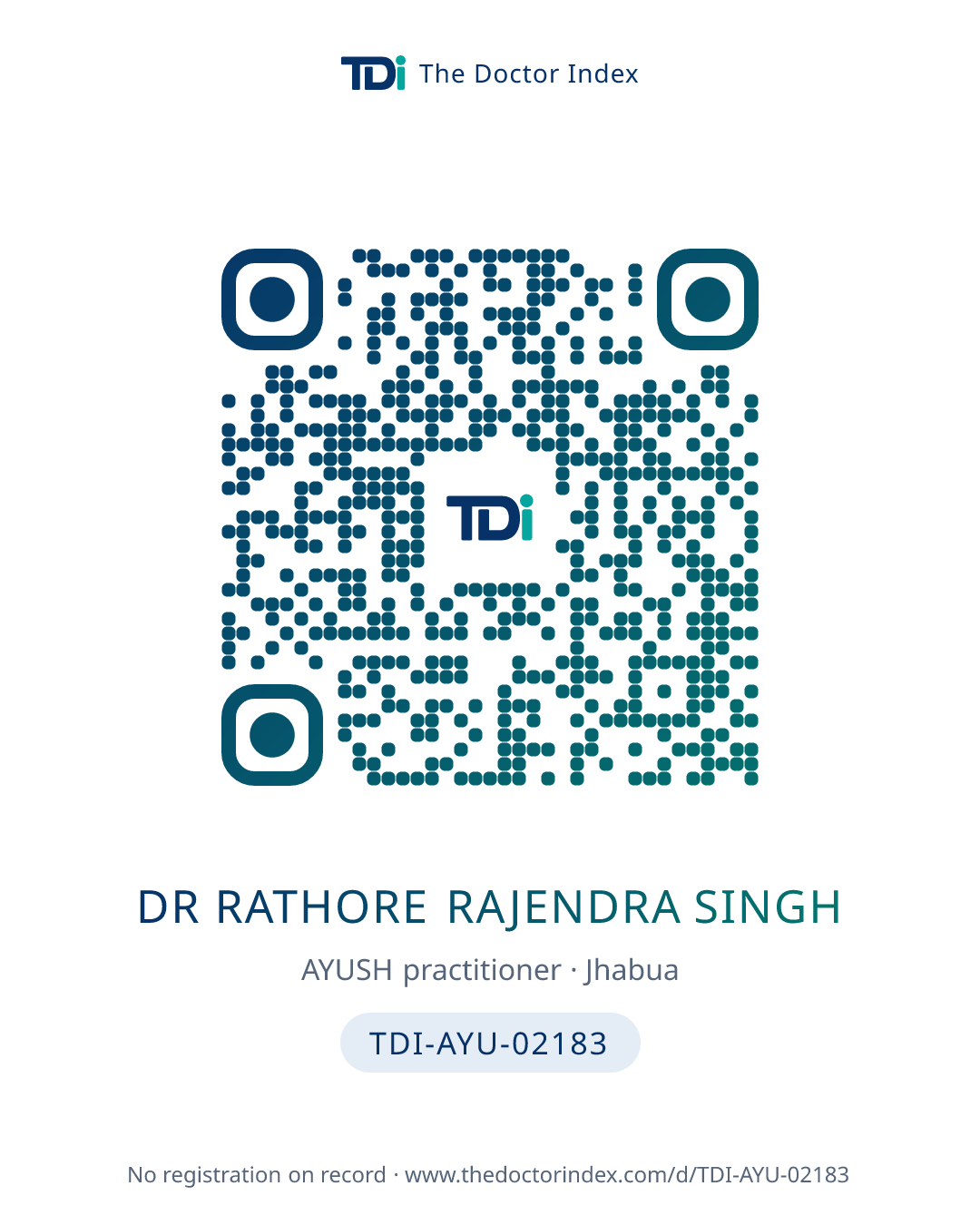 QR card for Dr Rathore Rajendra Singh, TDI-AYU-02183