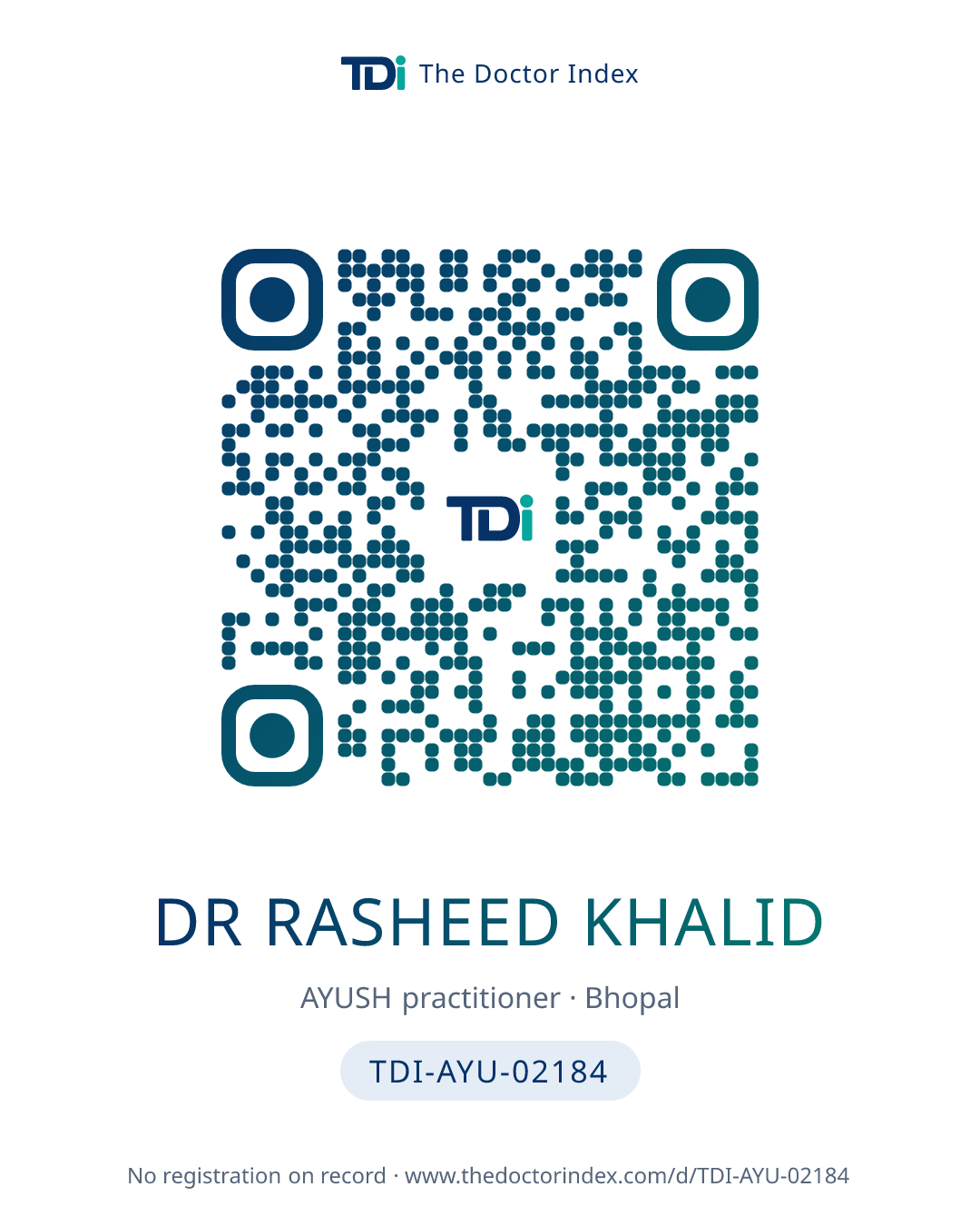 QR card for Dr Rasheed Khalid, TDI-AYU-02184