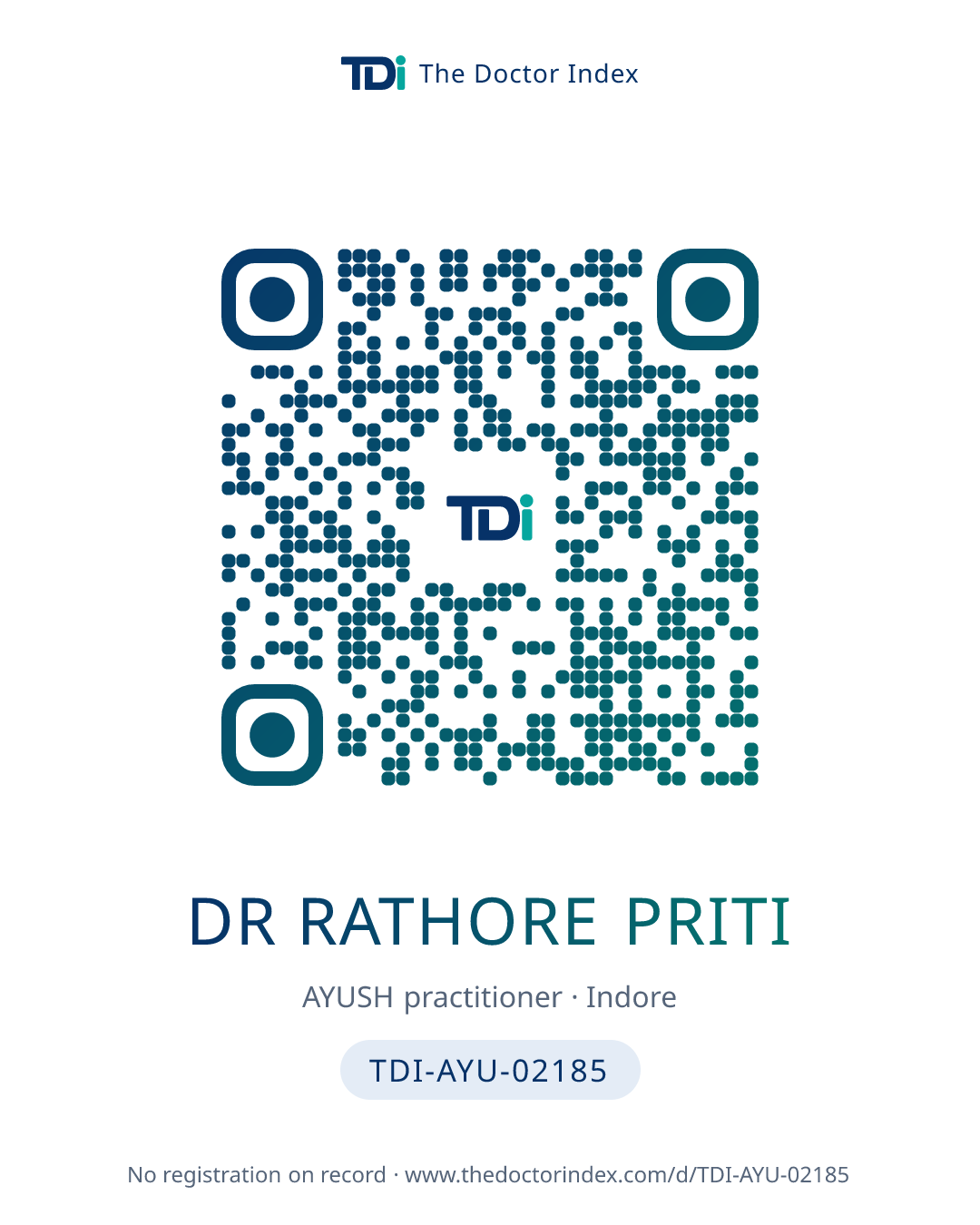 QR card for Dr Rathore Priti, TDI-AYU-02185