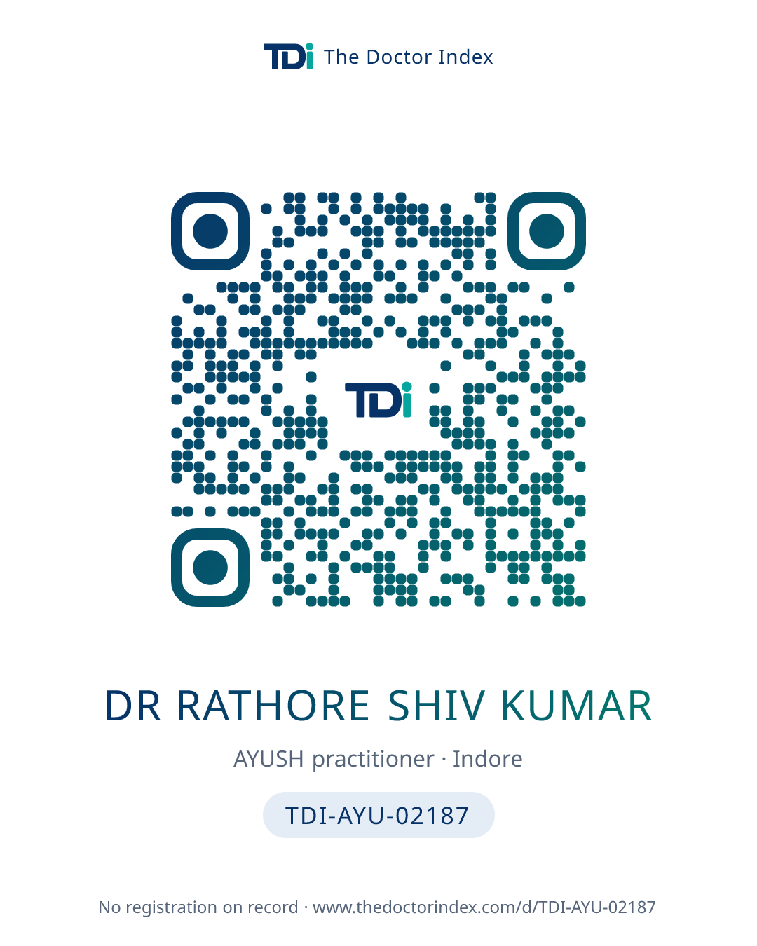 QR card for Dr Rathore Shiv Kumar, TDI-AYU-02187
