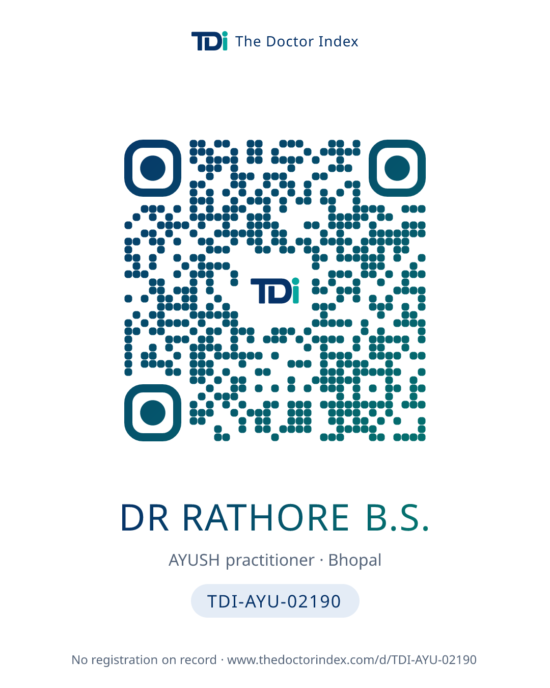 QR card for Dr Rathore B.S., TDI-AYU-02190