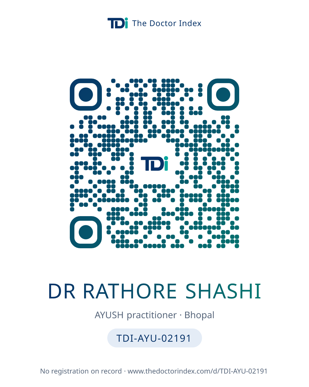 QR card for Dr Rathore Shashi, TDI-AYU-02191