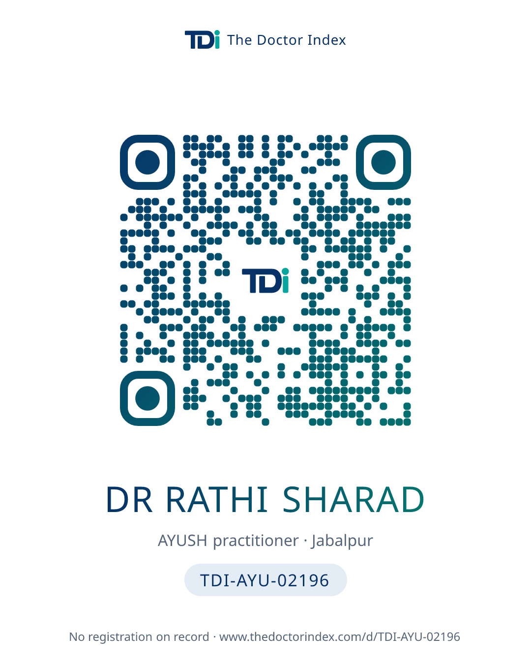 QR card for Dr Rathi Sharad, TDI-AYU-02196