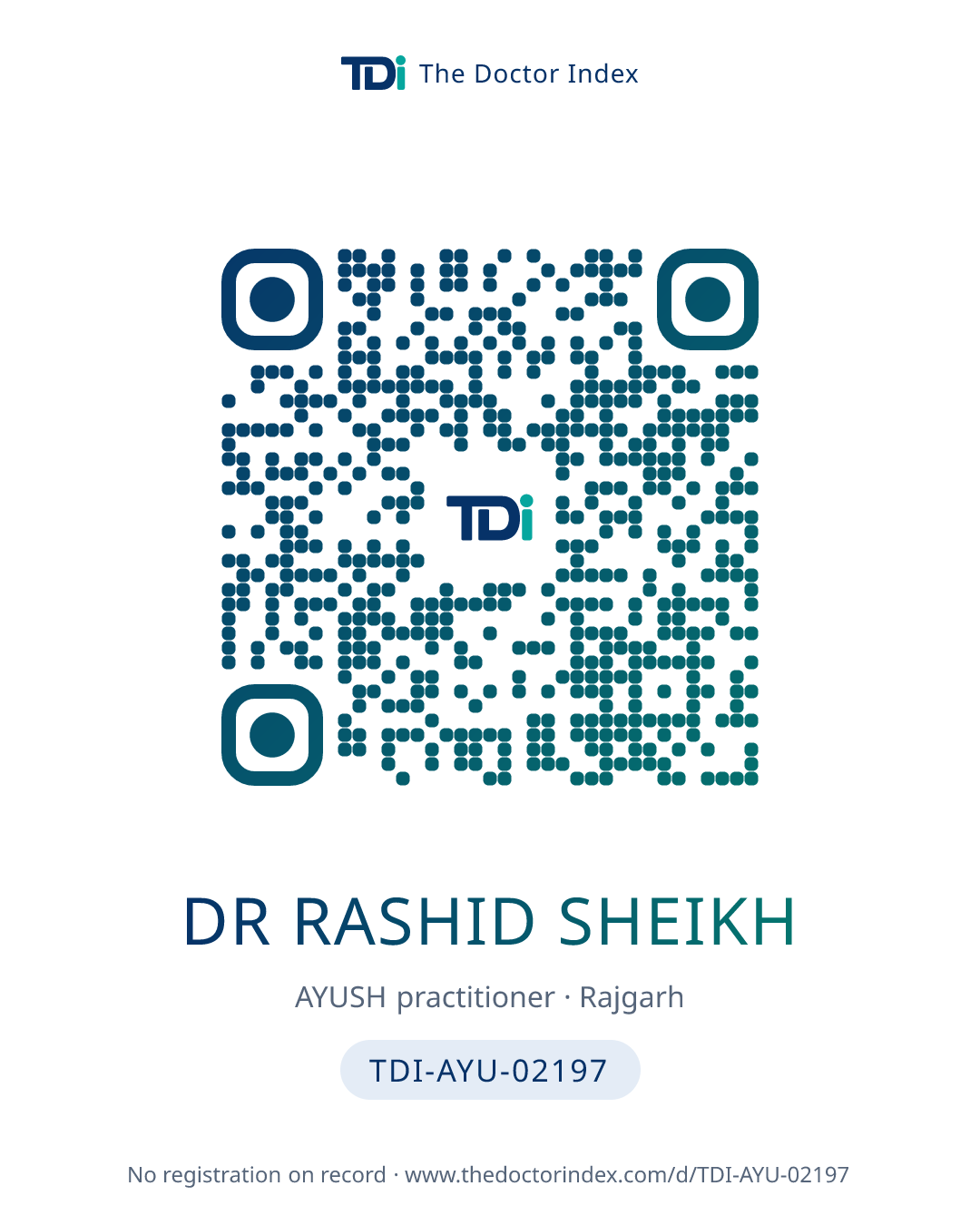 QR card for Dr Rashid Sheikh, TDI-AYU-02197
