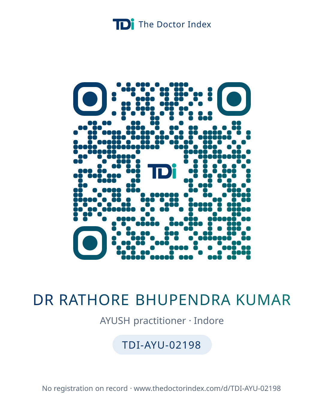 QR card for Dr Rathore Bhupendra Kumar, TDI-AYU-02198