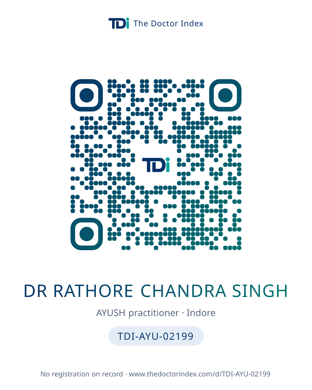 QR card for Dr Rathore Chandra Singh, TDI-AYU-02199
