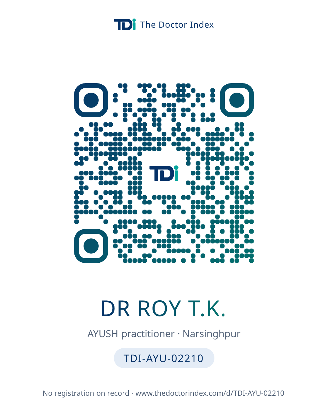 QR card for Dr Roy T.K., TDI-AYU-02210