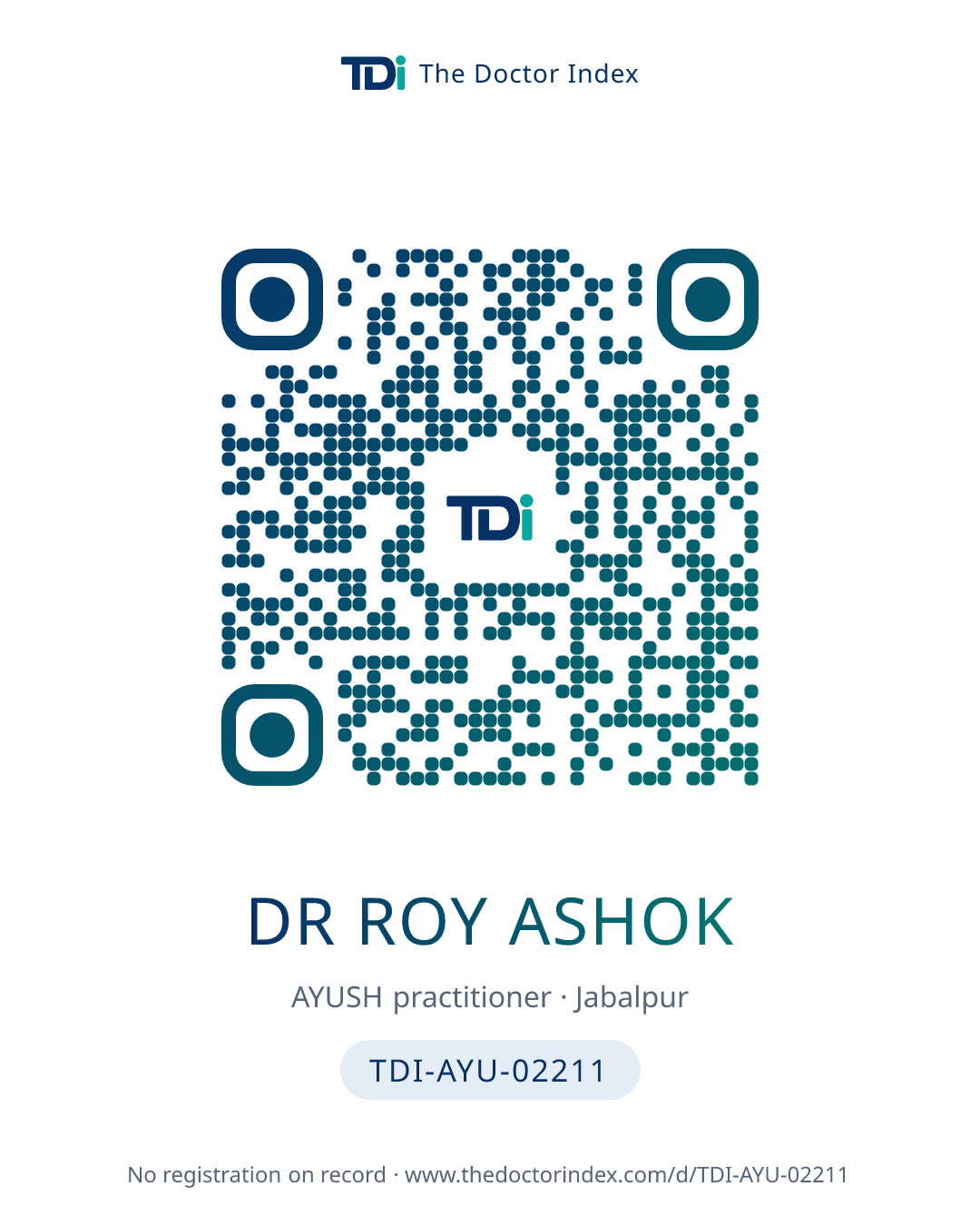 QR card for Dr Roy Ashok, TDI-AYU-02211