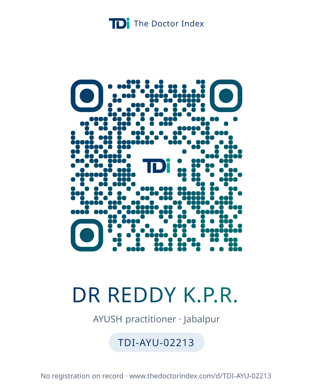QR card for Dr Reddy K.P.R., TDI-AYU-02213