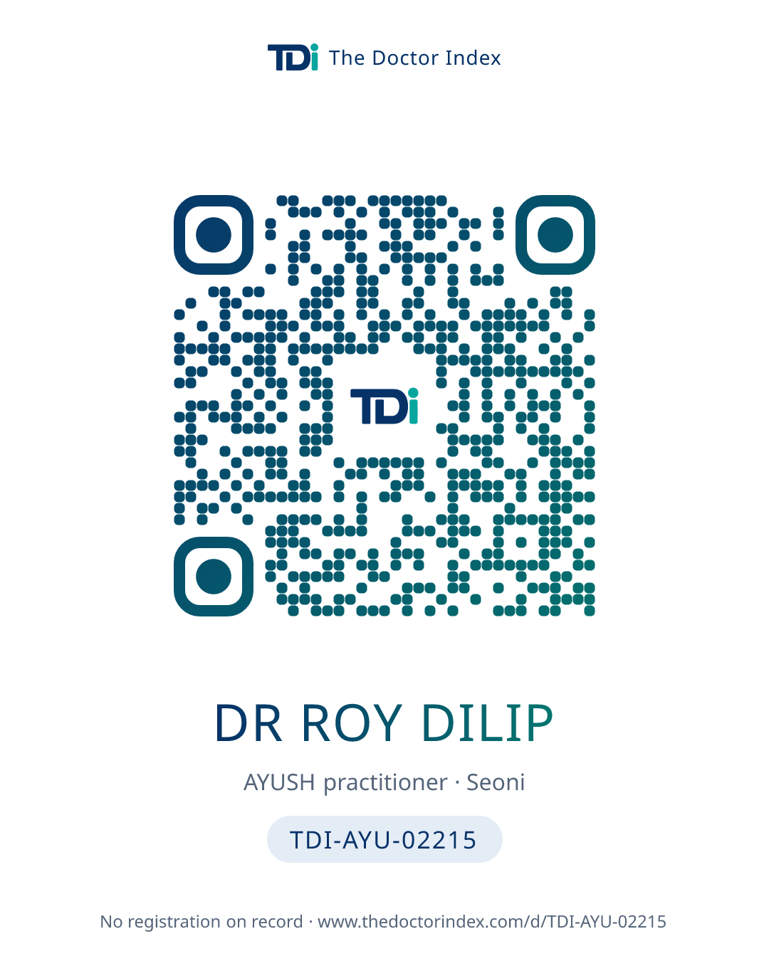 QR card for Dr Roy Dilip, TDI-AYU-02215